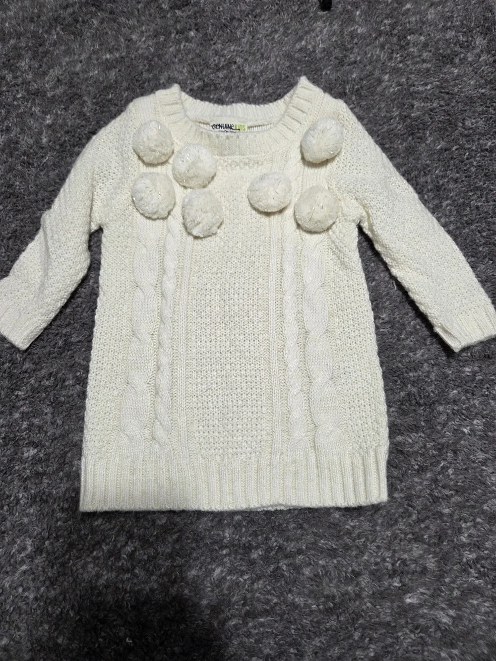 OshKosh B'gosh Cream Pom-Pom Cable Knit Sweater Top